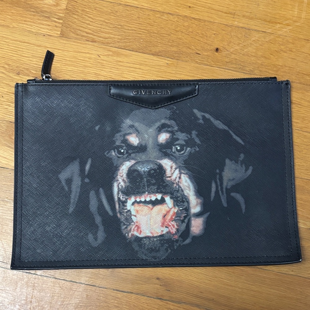 Givenchy Black Rottweiler Dog Print Clutch